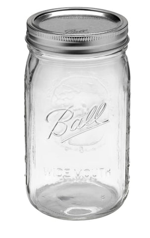 Frasco Ball Quart boca ancha con tapa plateada, ideal para rellenar y verter fácilmente.