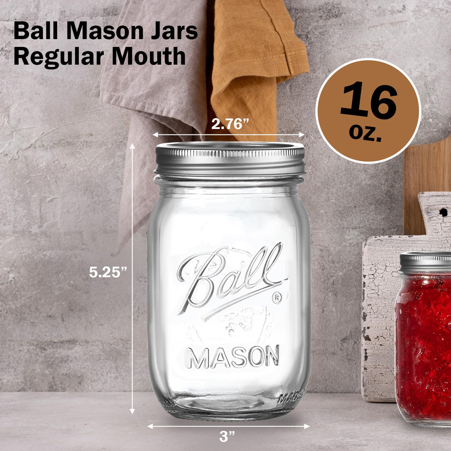 Tapa y aro Ball Mason con cierre hermético para evitar derrames.