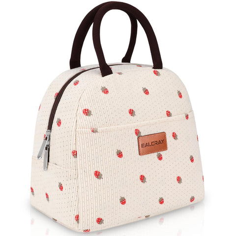 BALORAY bolsa de almuerzo, pana beige con fresa, mantiene la comida fresca