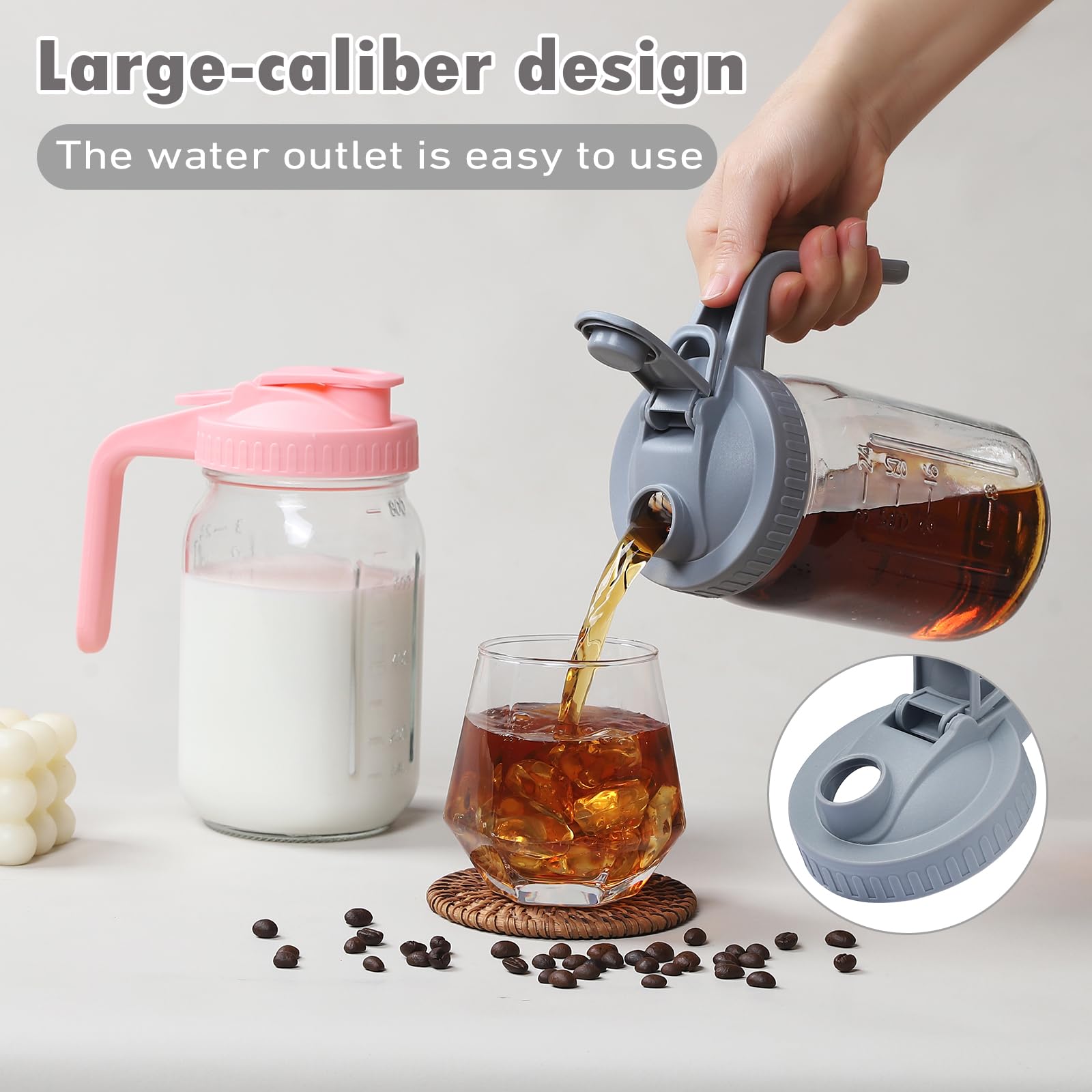 Balter-D Jarra vidrio 32 onzas para leche materna jugos y batidos con tapa ergonómica