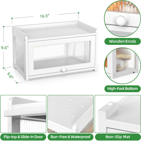 Caja pan bambú lateral izquierda ondulada para acceso cómodo y conservación