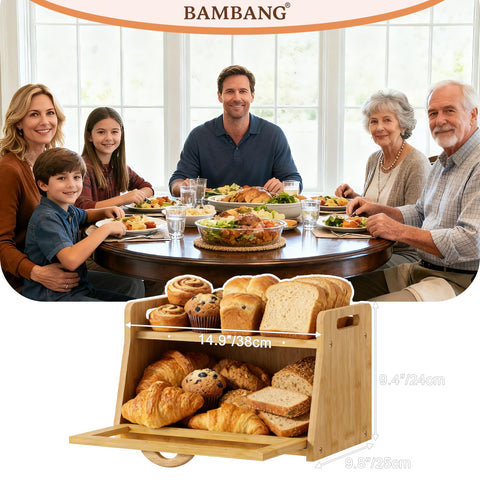 Caja de pan de bambú de doble capa para mayor capacidad y organización