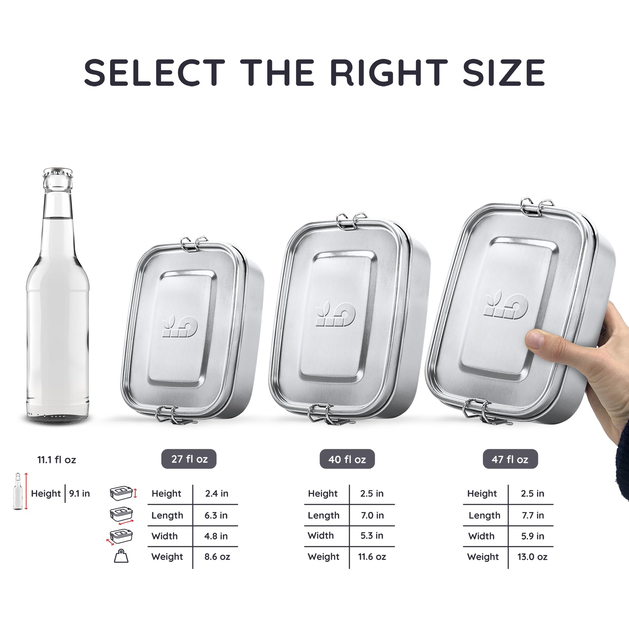 Bambaw Bento capacidad de 800 ml para comidas completas.