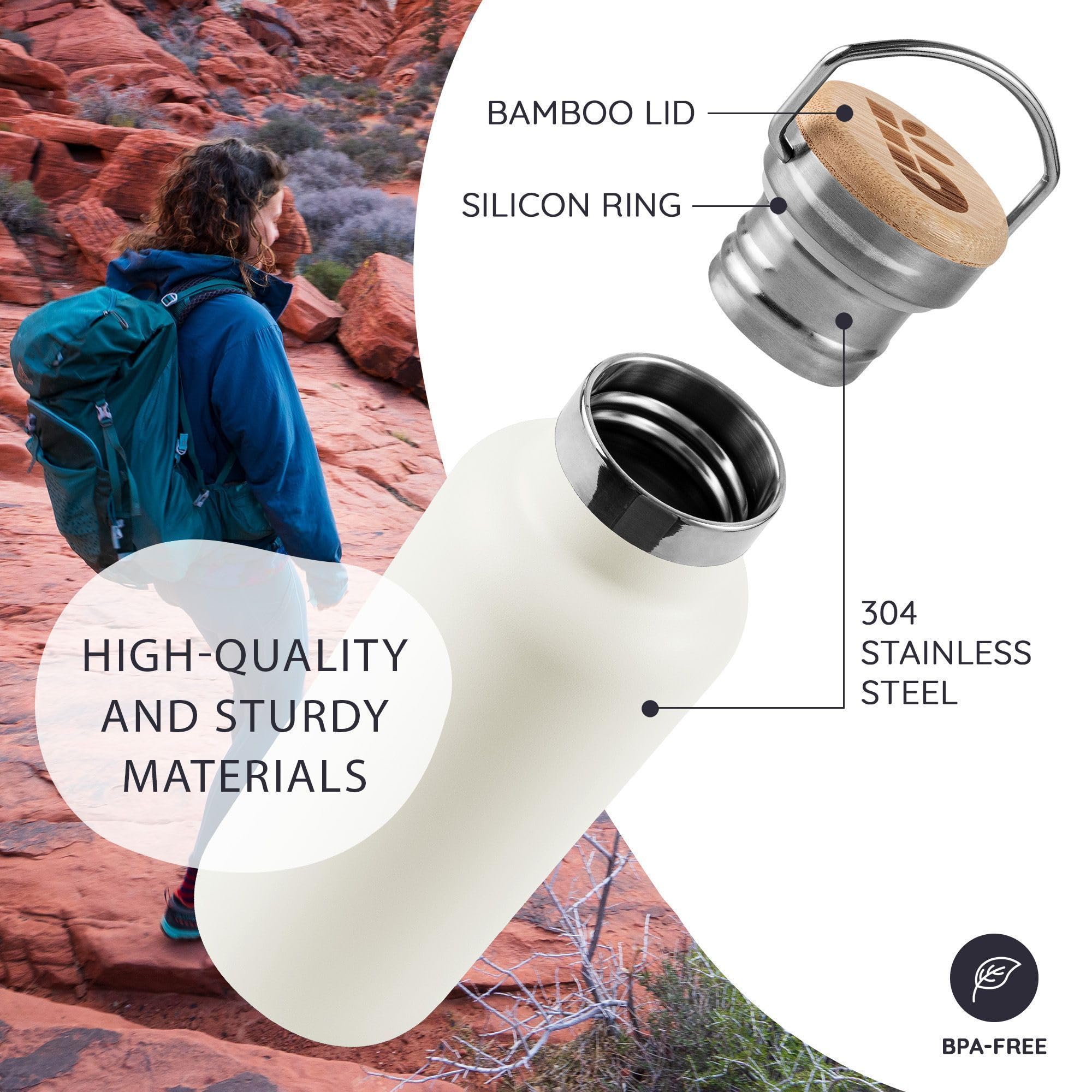Bambaw botella blanco polar, diseño limpio para uso diario.