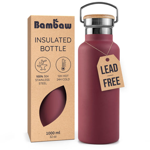 Botella Bambaw 32oz roja Berry, uso diario y reutilizable.