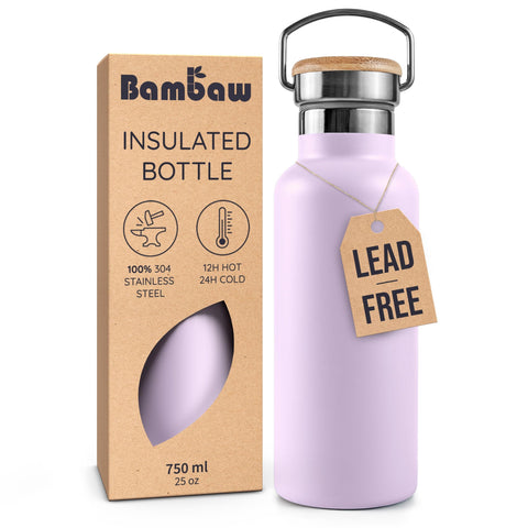 Bambaw botella aislada 24oz Lavanda Neblina, vista frontal para hidratación diaria.