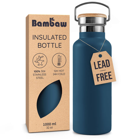 Bambaw botella aislada 32 oz en azul mantiene bebidas frías o calientes