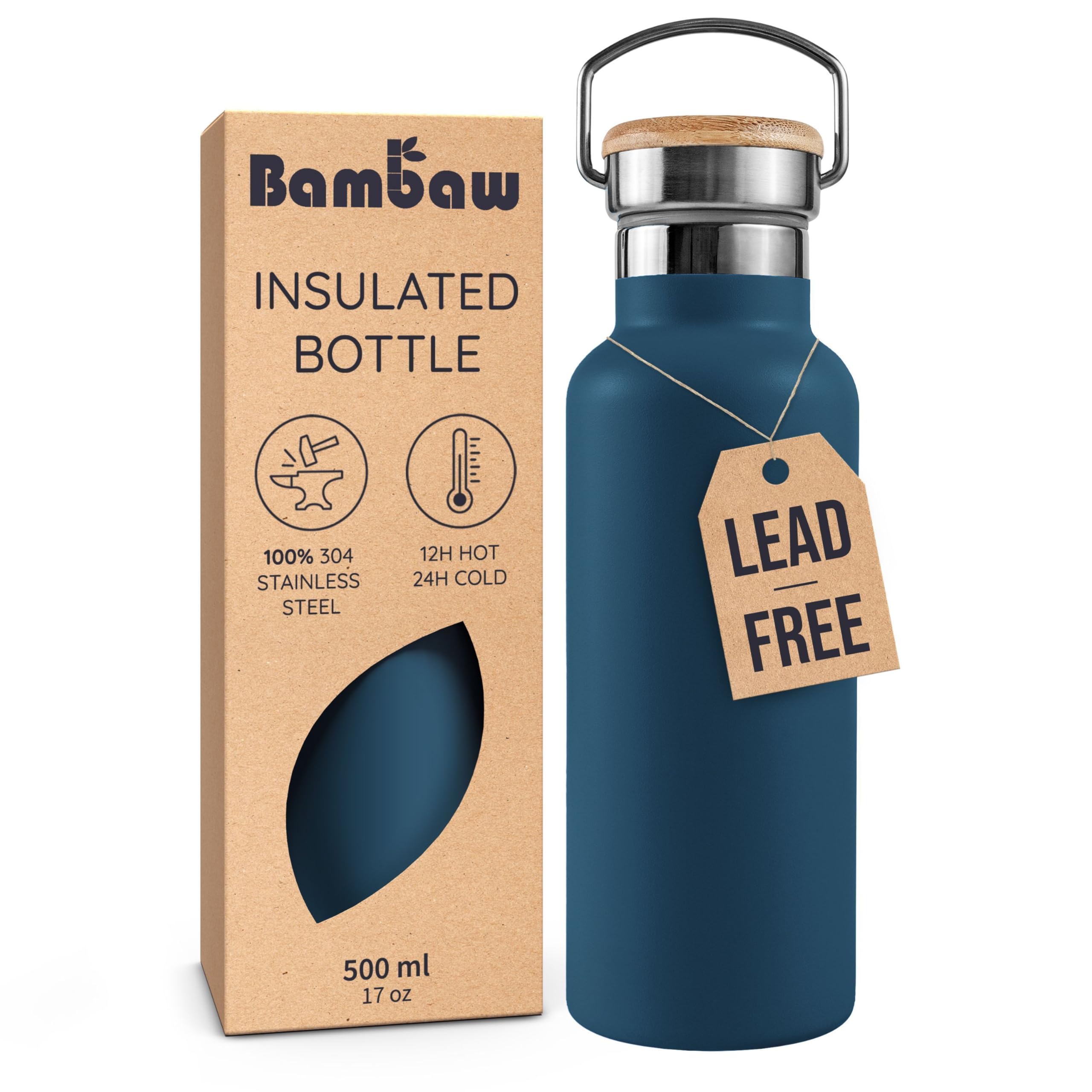 Bambaw botella aislada azul aguamarina 16oz mantiene bebidas frías o calientes por más tiempo