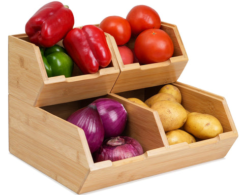 Bambition contenedores de bambú para frutas y verduras, encimera ordenada.
