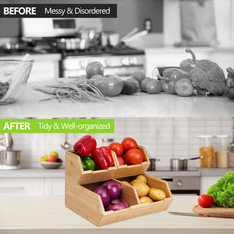 Bambition contenedores para papas y patatas, almacenamiento compacto y accesible.