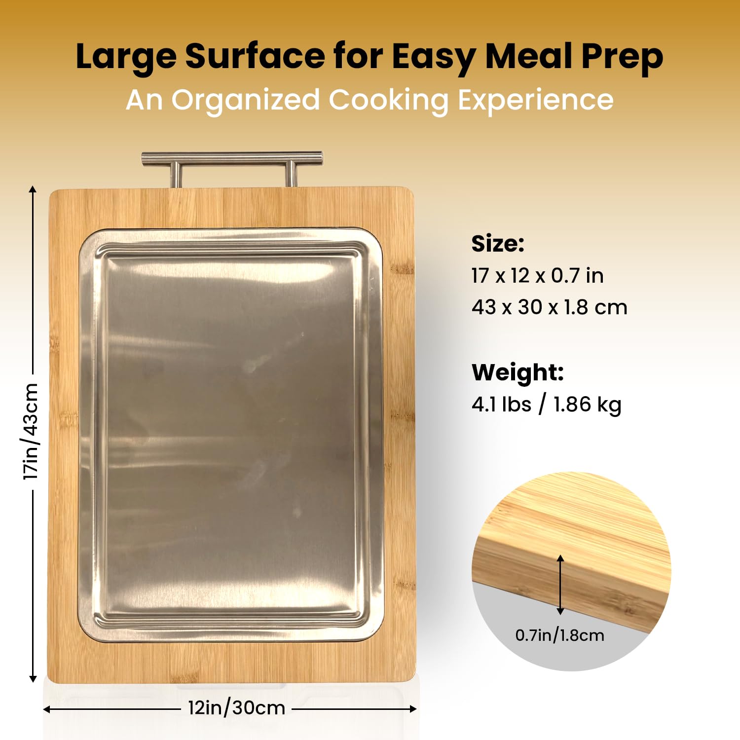 BambooFlux tablero grande de acero para preparar grandes cortes de carne.