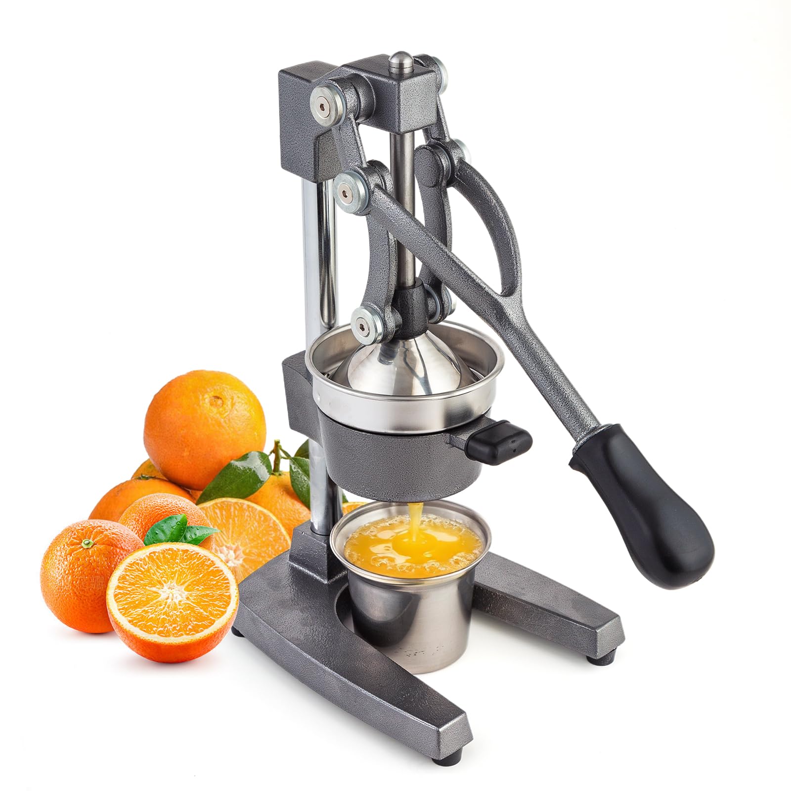 Exprimidor manual BAMBROX de hierro forjado, vista completa para jugo fresco en casa.