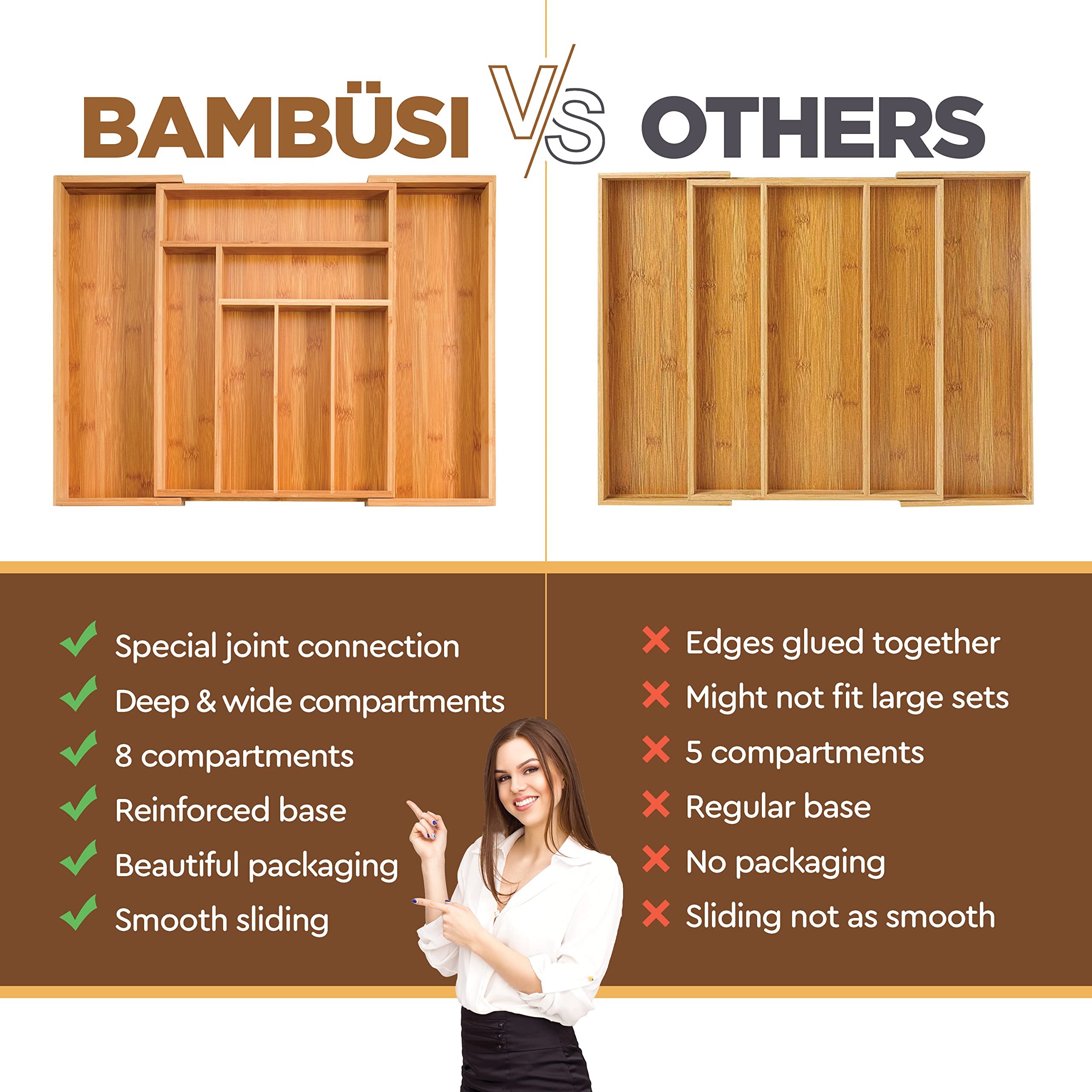 Bambüsi acabado madera clara, toque natural que mejora la estética.