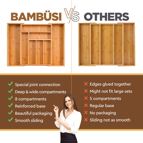 Bambüsi acabado madera clara, toque natural que mejora la estética.