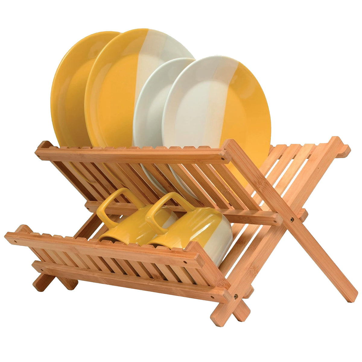 Bambüsi escurridor de platos de dos niveles en encimera para organización