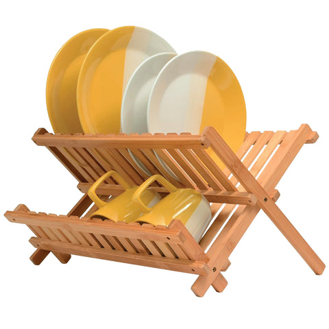 Bambüsi escurridor de platos de dos niveles en encimera para organización