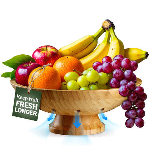 Bambüsi frutero con pedestal de madera y ventilación para fruta fresca
