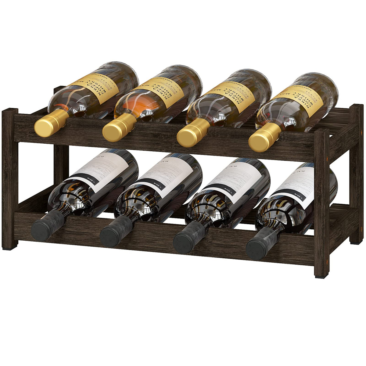 BAMEOS estante para vino de bambú, doble nivel, ideal para encimera y fácil acceso.