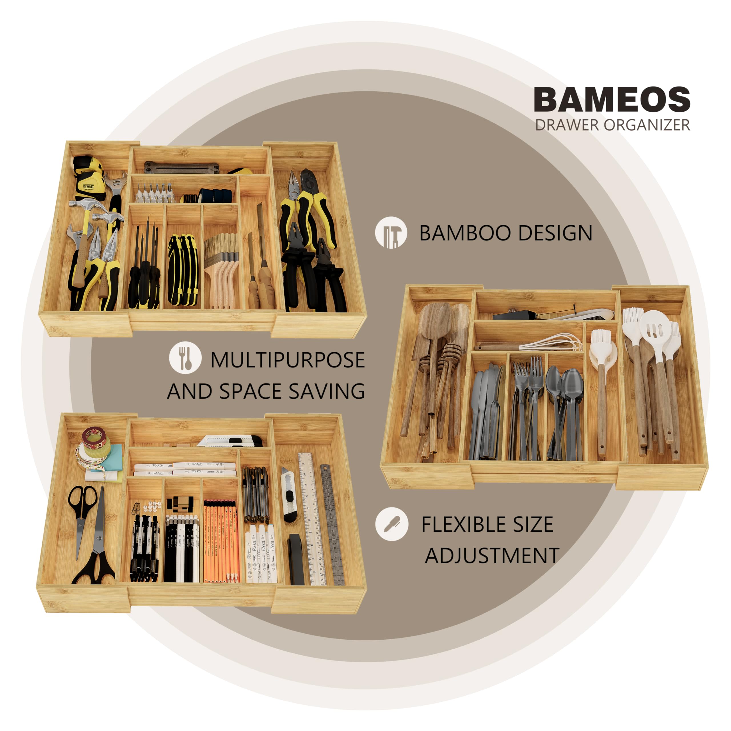Organizador multifuncional de bambú de BAMEOS para casa u oficina
