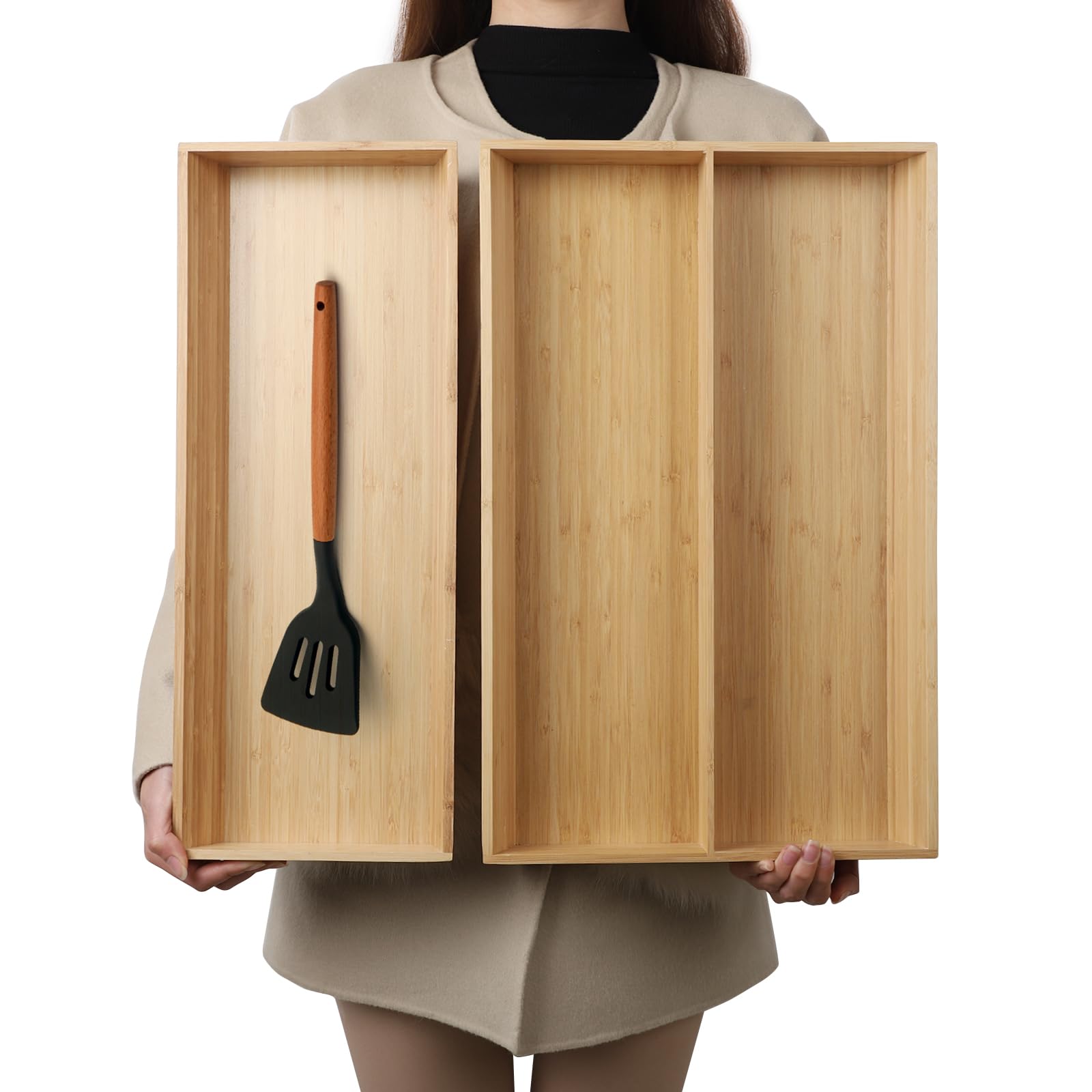 BAMOTTO CRAFTBAMBOO muestra el organizador con diseño en V para un cajón ordenado.