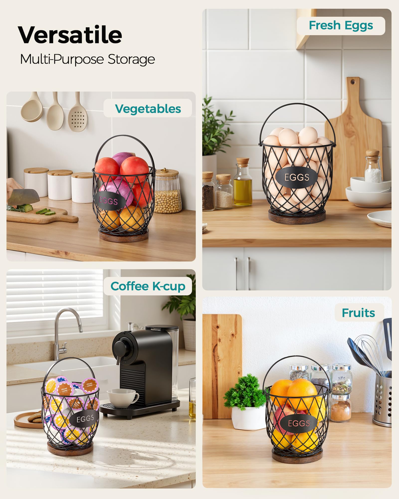 Banawey cesta de huevos estilo rústico decorativo para la encimera.