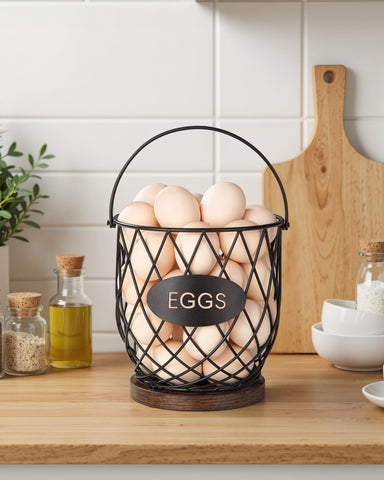Banawey cesta de huevos redonda para encimera, organización elegante.