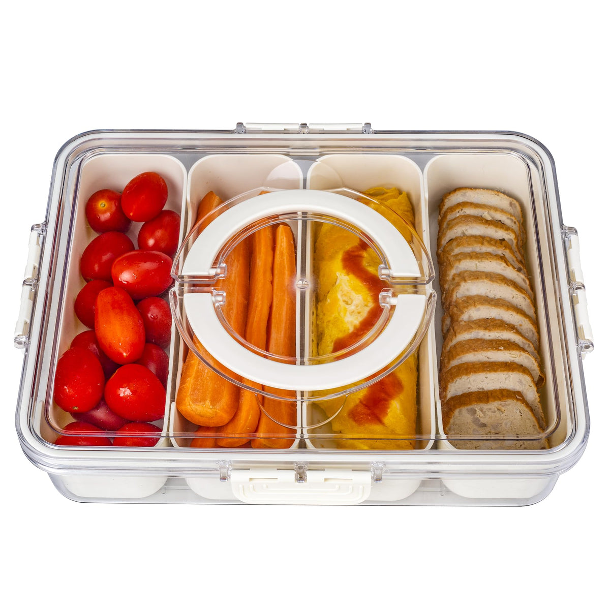 Bandesun bandeja dividida con tapa y mango, ideal para transportar aperitivos con estilo.