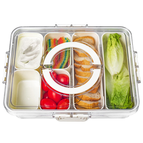 Bandesun bandeja dividida con tapa, ideal para ordenar aperitivos con organización.