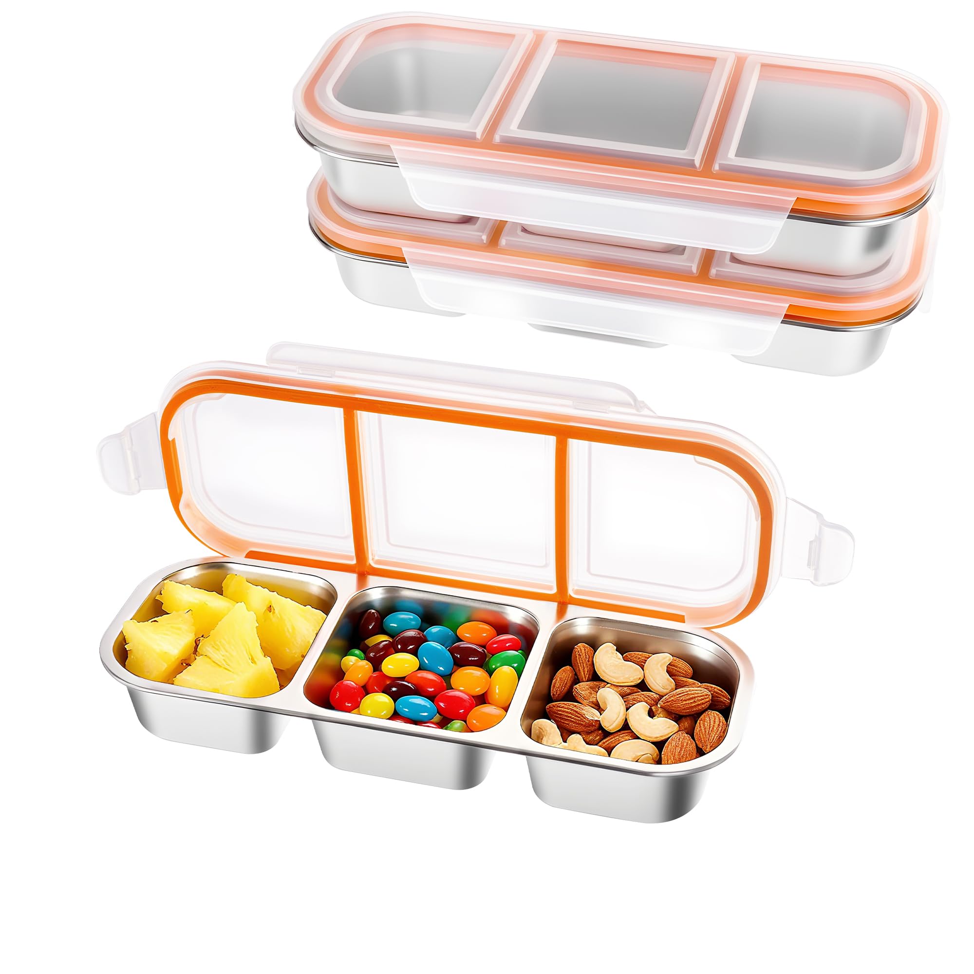 Bandesun caja snack acero inoxidable con 3 compartimentos para separar comidas