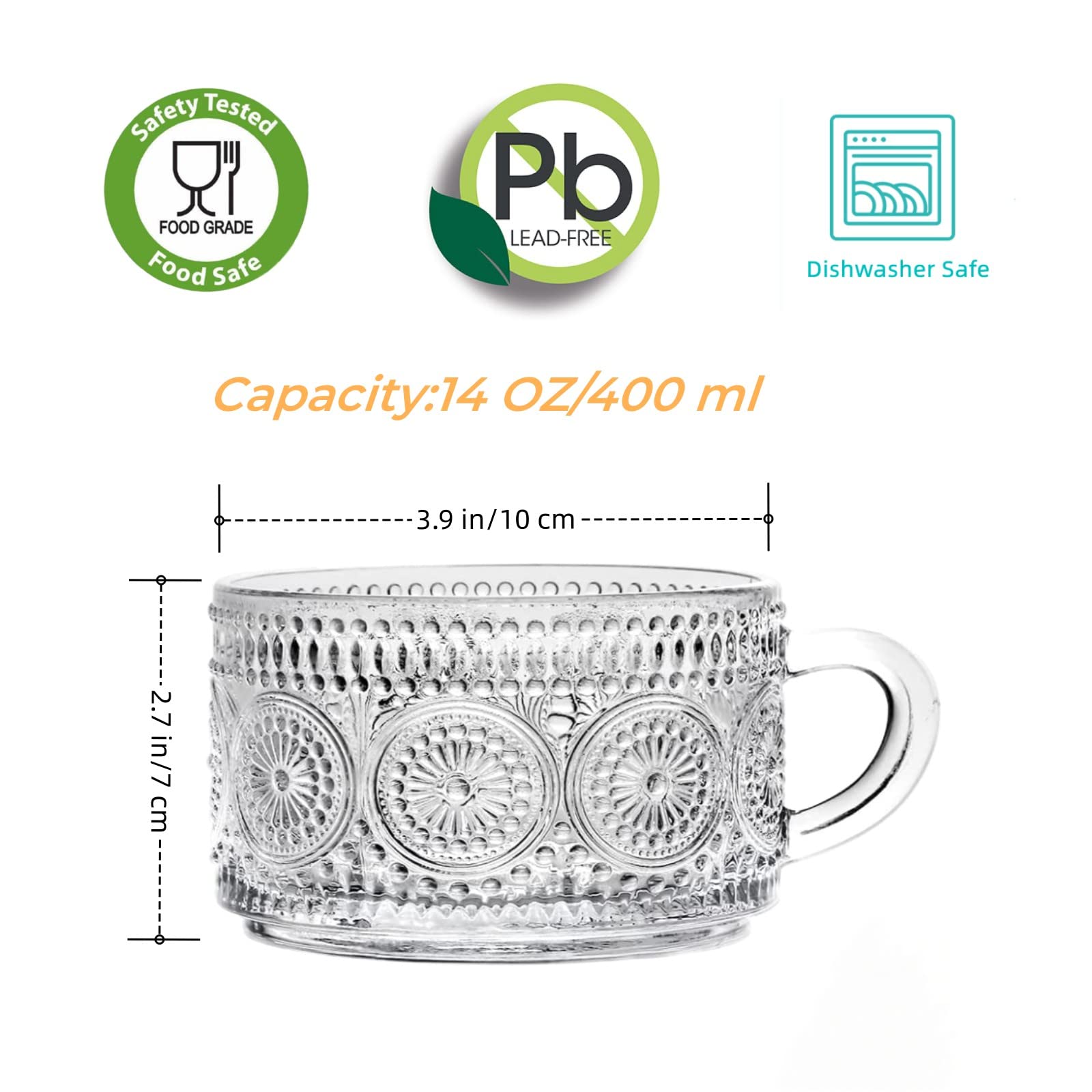 Bandesun juego de dos tazas de cristal para capuchino y café.