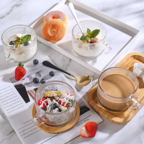 Bandesun tazas vintage de cristal con relieve, ideales para bebidas frías o calientes.