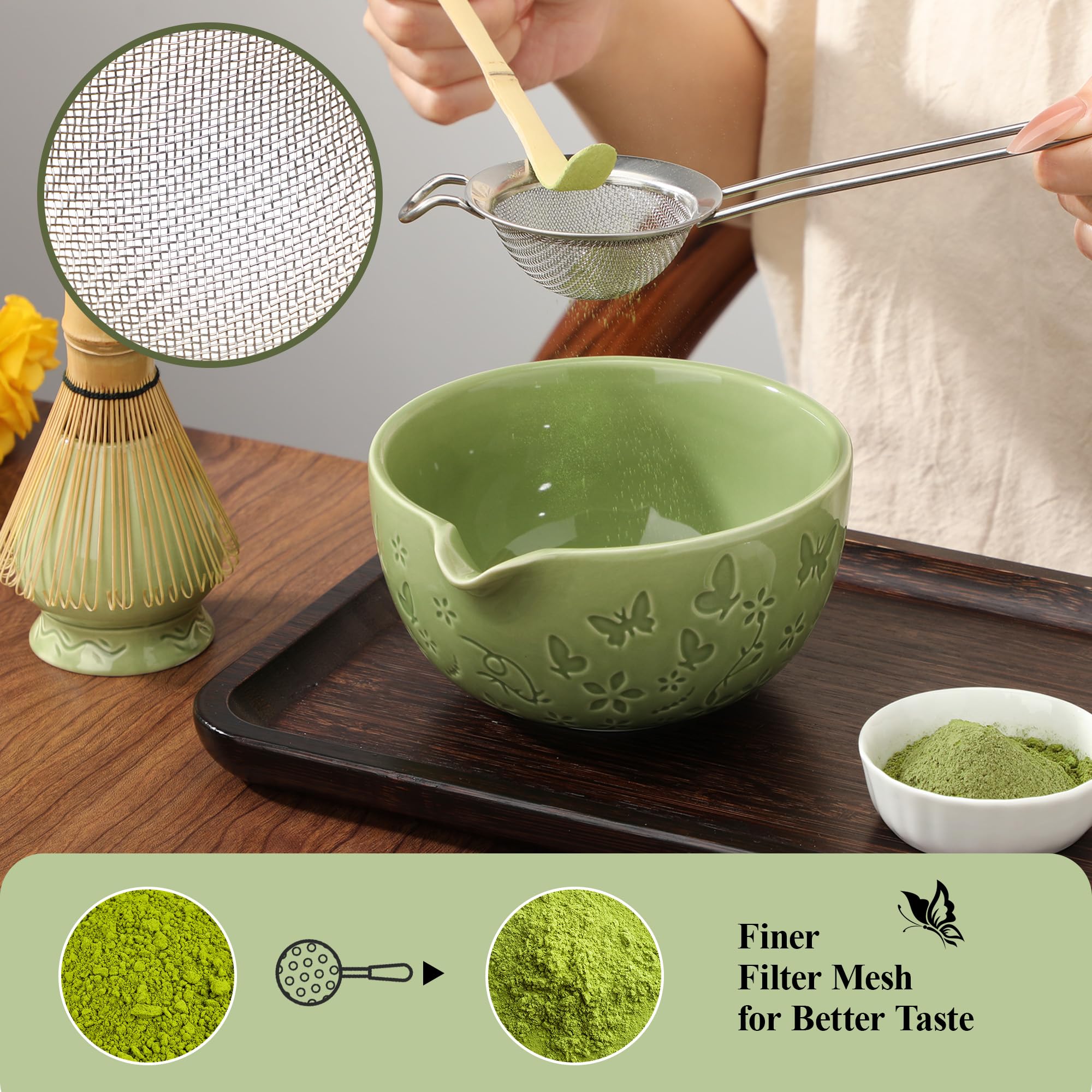 Bandiction batidora de bambú para matcha, mezcla homogénea y espuma cremosa.