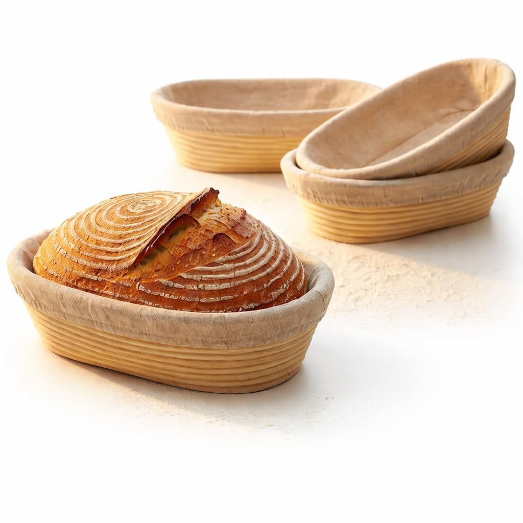 Cesta Banneton oval de 10 pulgadas con forros para un levado limpio y definido.
