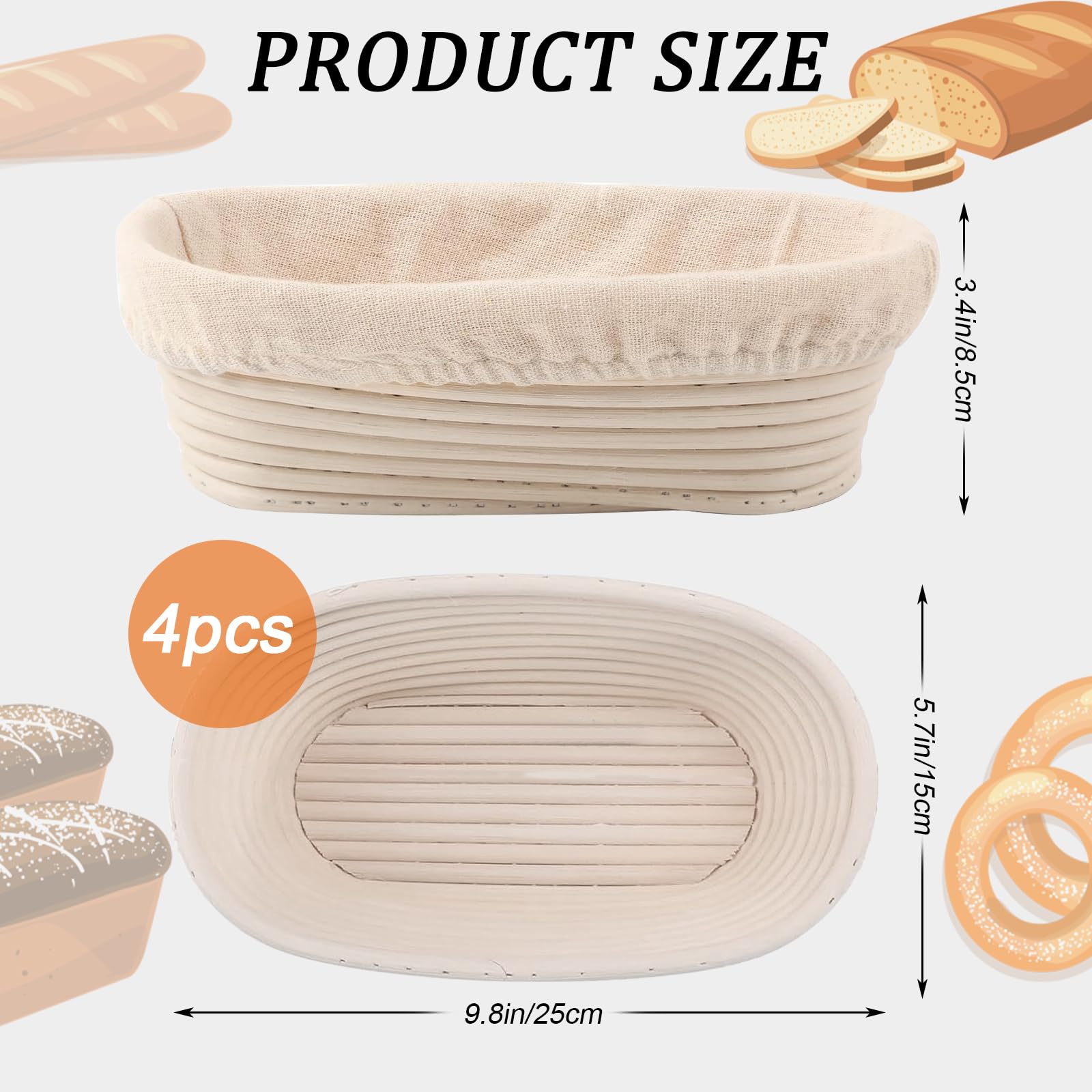Banneton oval de 10 pulgadas con rattan natural para fermentación uniforme.