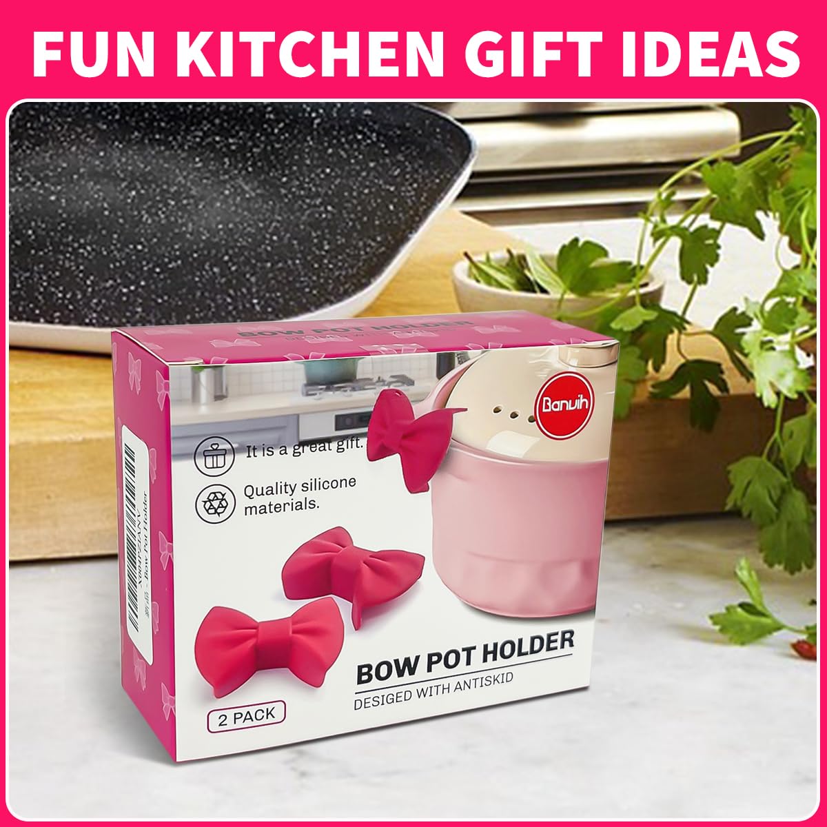 Banvih guante de olla silicona, diseño divertido para cocinar y proteger manos.