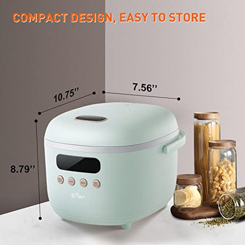 Diseño verde y compacto de la arrocera Bear para cocinas modernas.