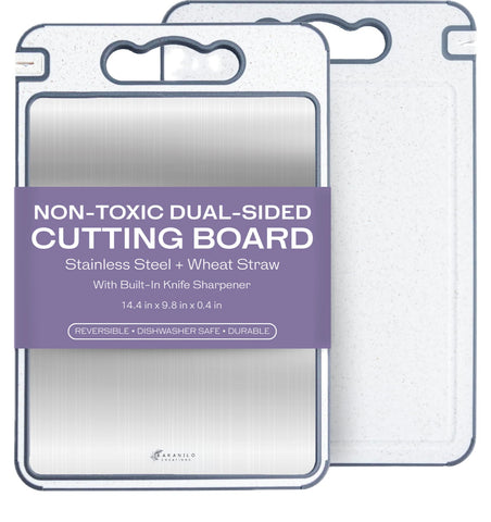 Baranilo Creations, tabla doble cara con acero inoxidable para carnes seguras.