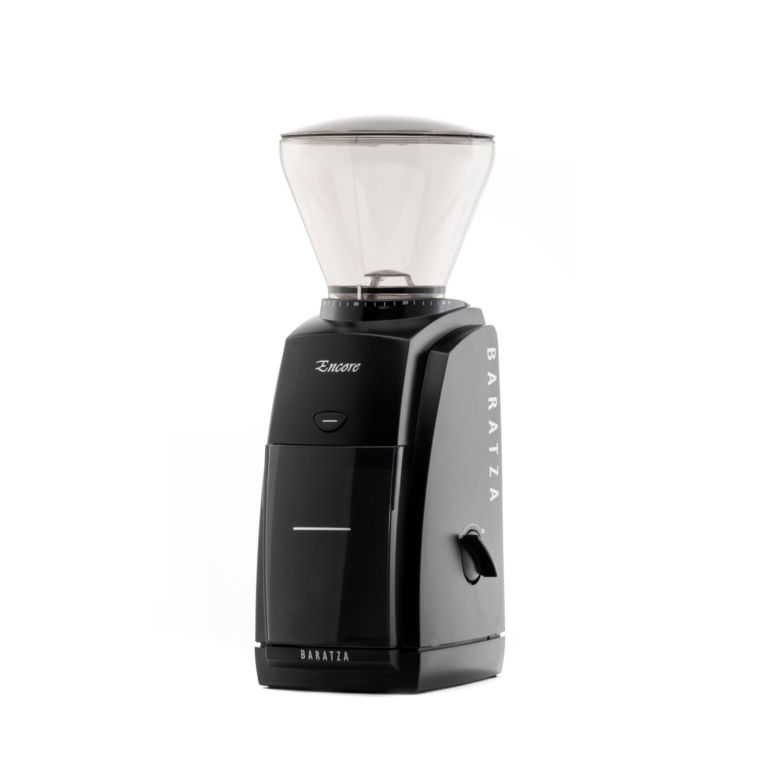 Baratza Encore molinillo de café visto de frente, compacto y listo para uso diario.
