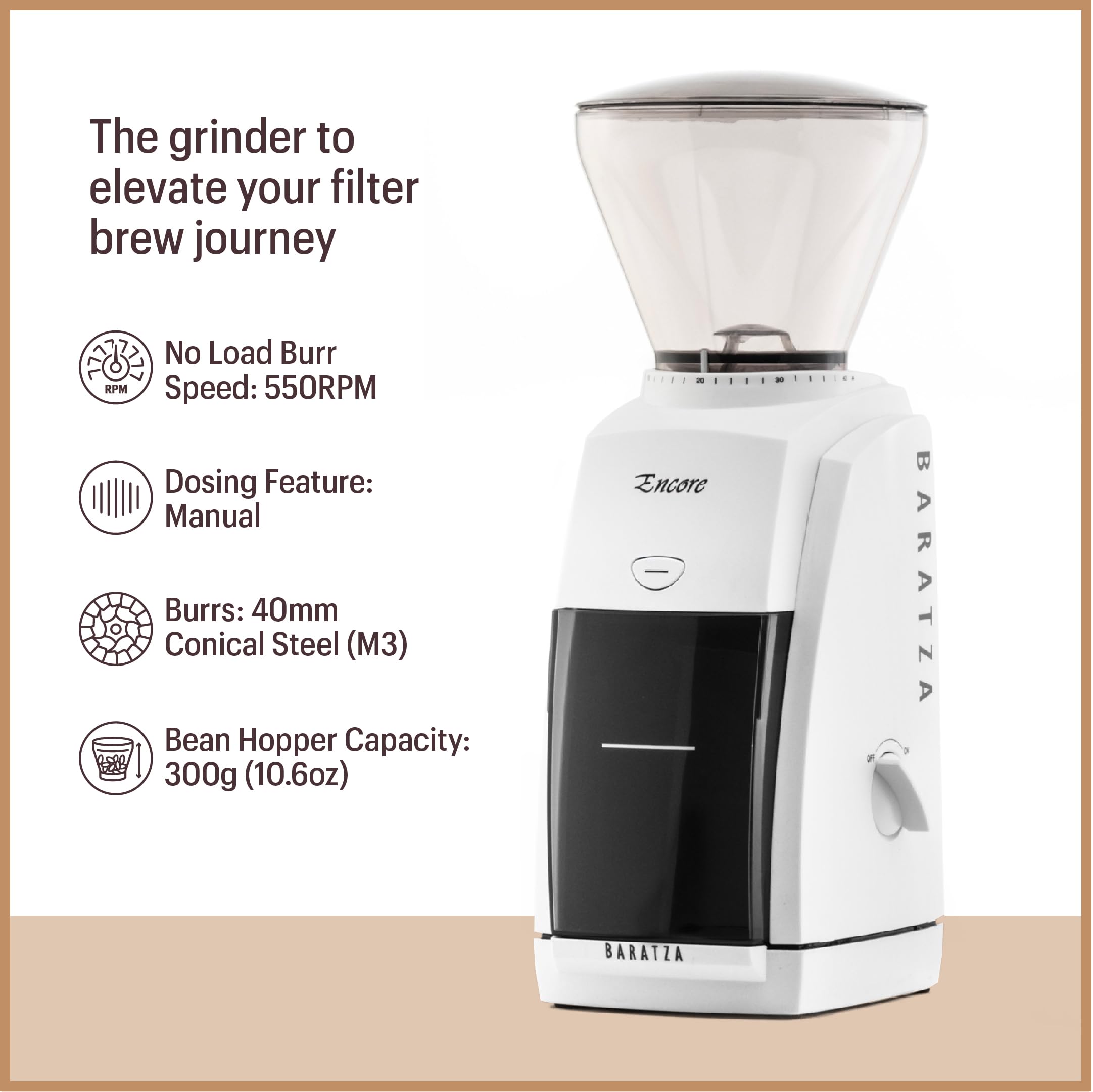 Baratza Encore muelas cónicas de 40 mm, para molienda precisa.