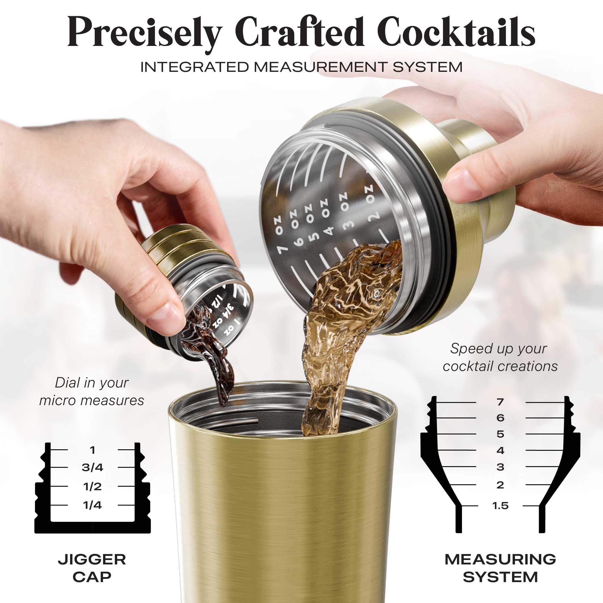 Bare Barrel coctelera con medidas integradas desde ¼ oz hasta 7 oz