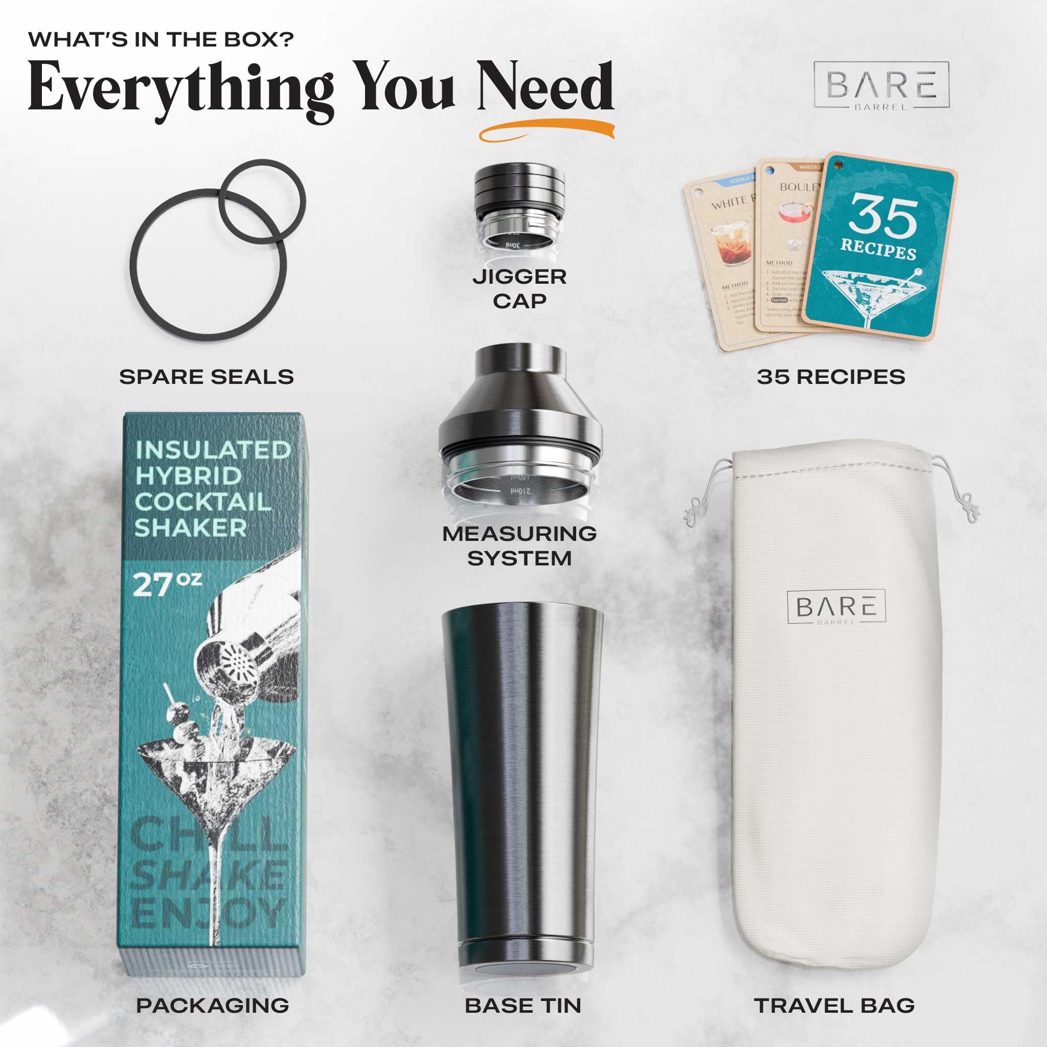 Bare Barrel acero inoxidable duradero para uso diario en coctelería.