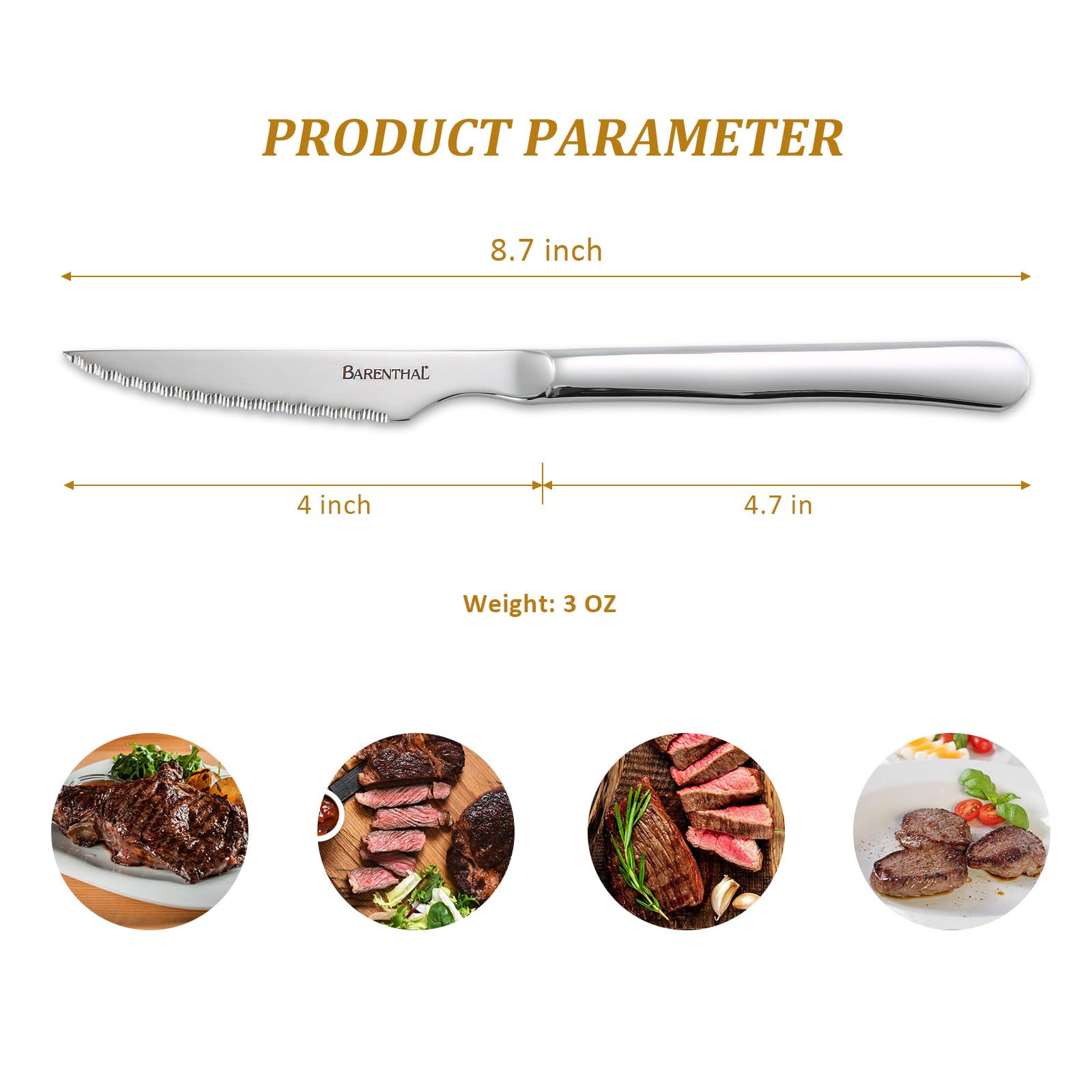 Barenthal cuchillo bistec serrado de 5 pulgadas, hoja afilada para cortes precisos.