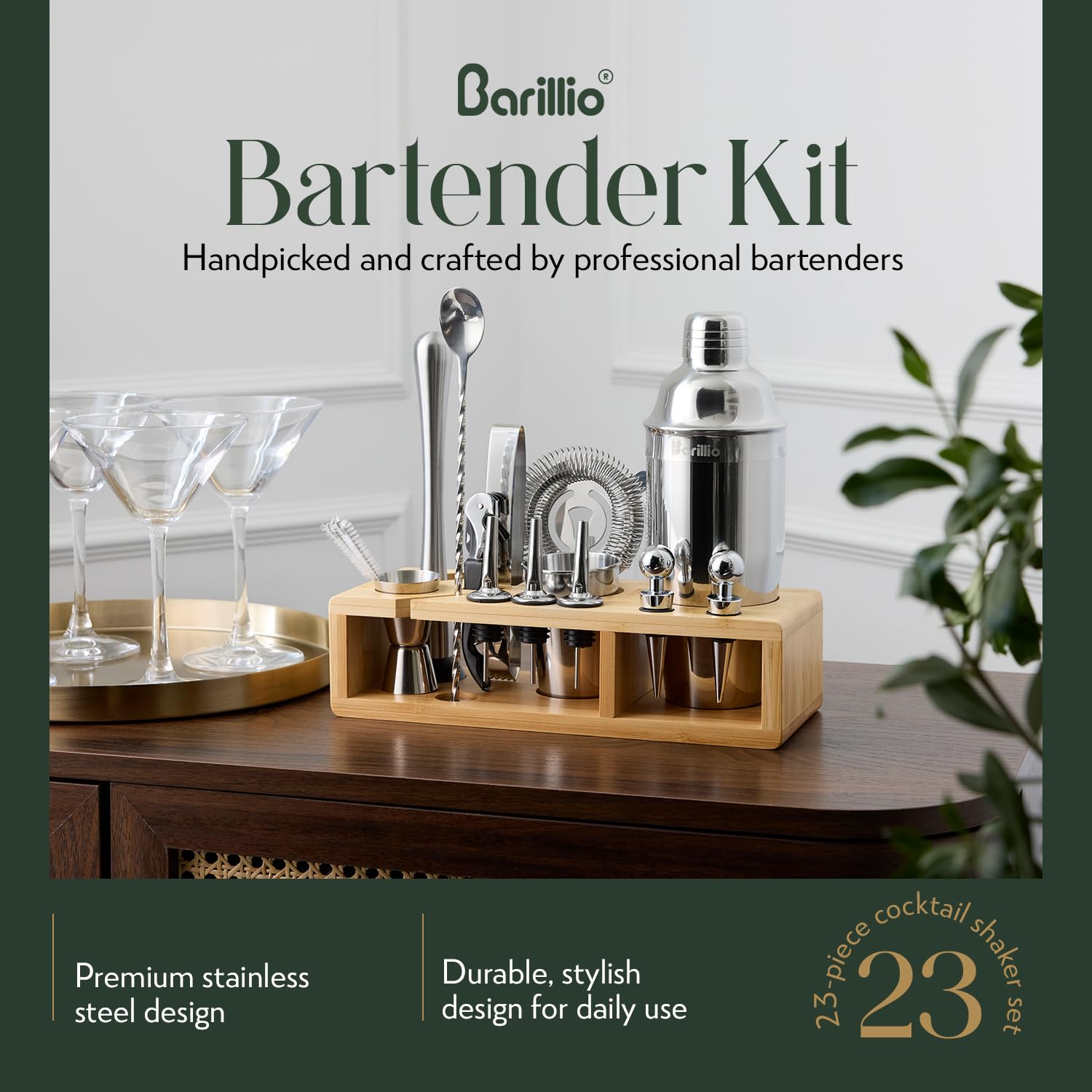 Barillio coctelera acero inoxidable para mezclar bebidas con estilo.