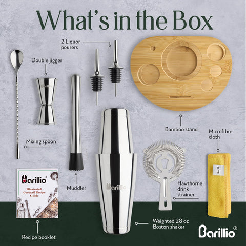 Barillio Elite Kit: coctelera de vaso doble para mezclar con estilo y precisión.