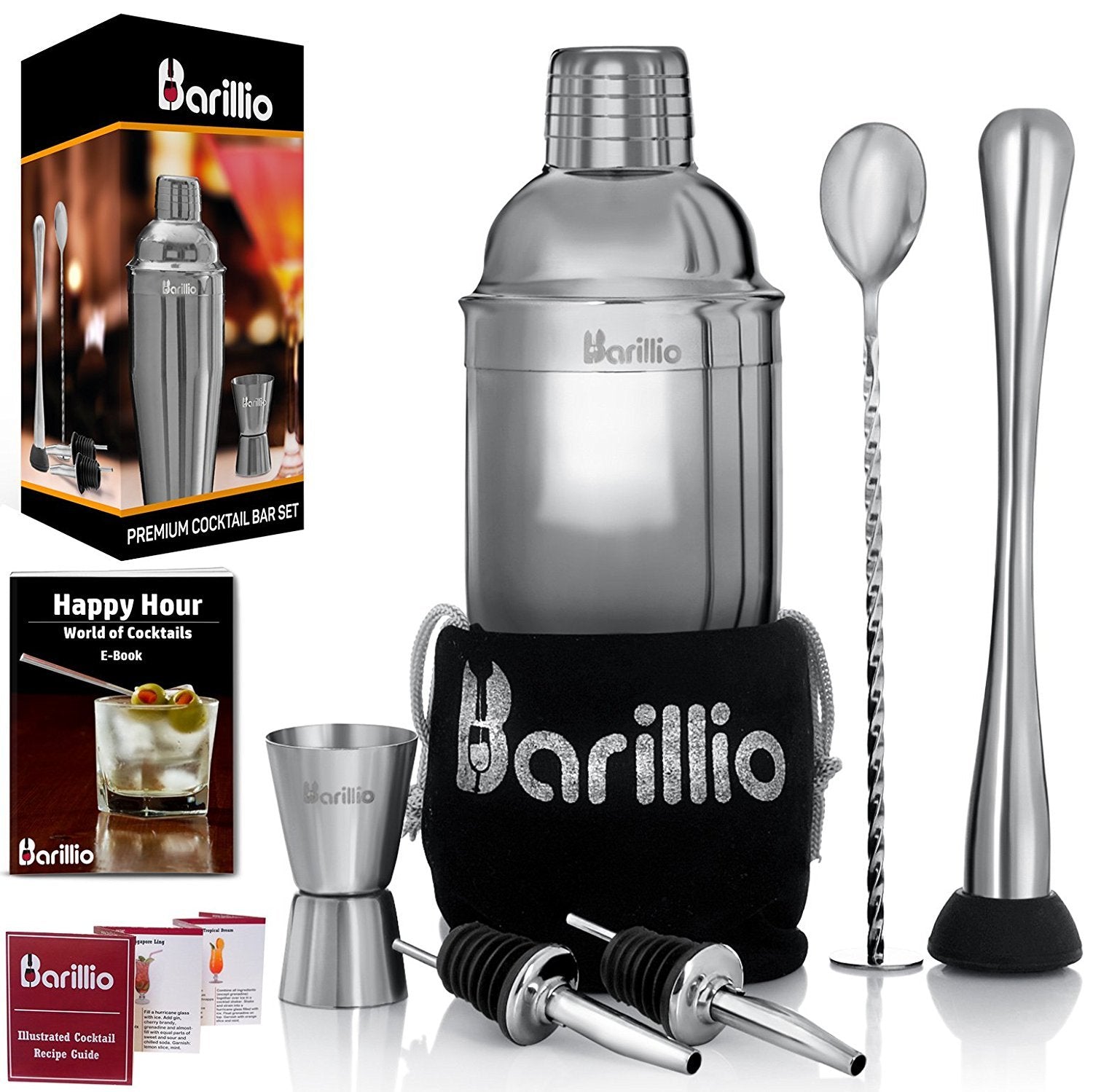 Barillio agitador martini de 24 onzas para cocteles en casa y de viaje.