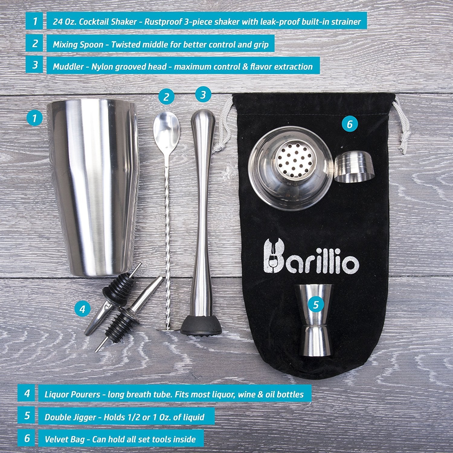 Barillio vertedores doble para medir y verter con control.