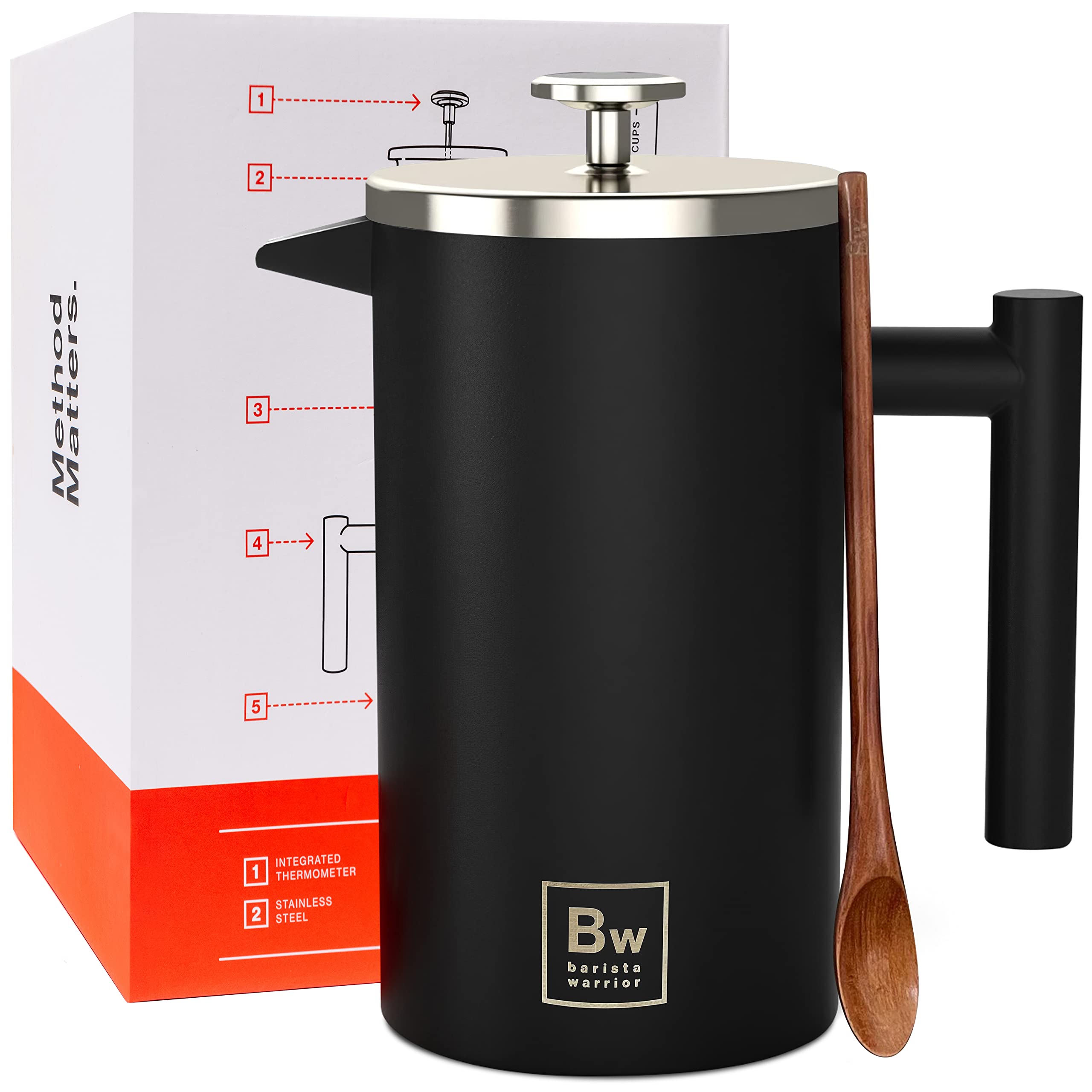 Barista Warrior Prensa Francesa con termómetro integrado para temperatura óptima.