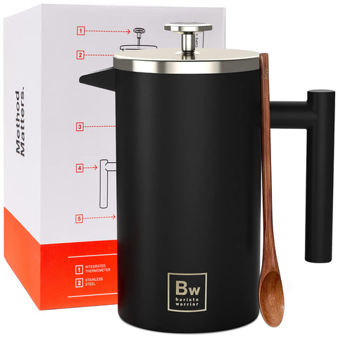 Barista Warrior Prensa Francesa con termómetro integrado para temperatura óptima.