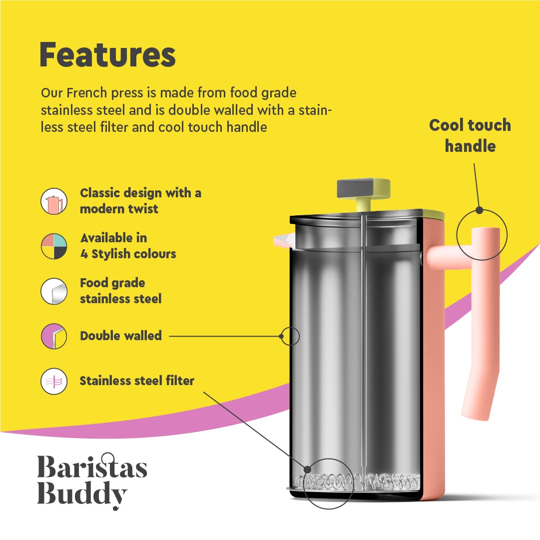 BaristasBuddy Prensa Francesa Rosa Estilo Retro, añade toque vintage a tu cocina.