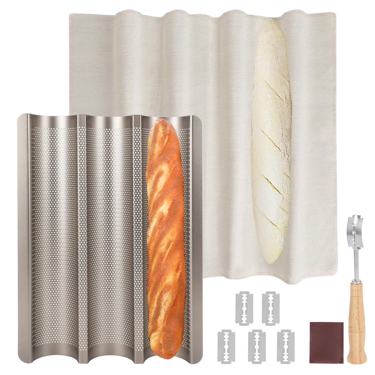Barlket Molde baguette perforado 15x11 pulgadas para hornear baguettes crujientes.